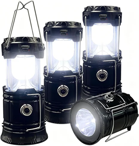 Linterna LED plegable con panel solar para camping